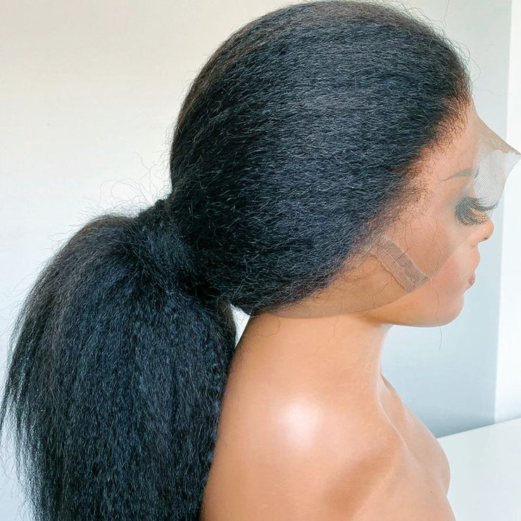 Natural LongSoft Black Yaki Kinky Straight Hair Wig