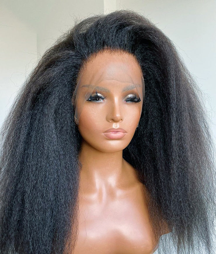 Natural LongSoft Black Yaki Kinky Straight Hair Wig